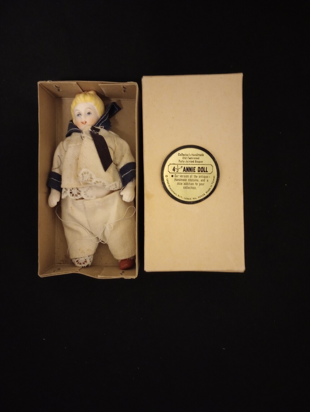 Vintage Shackman Bisque 4.5" Girl Doll In Original Box - Made In Taiwan
